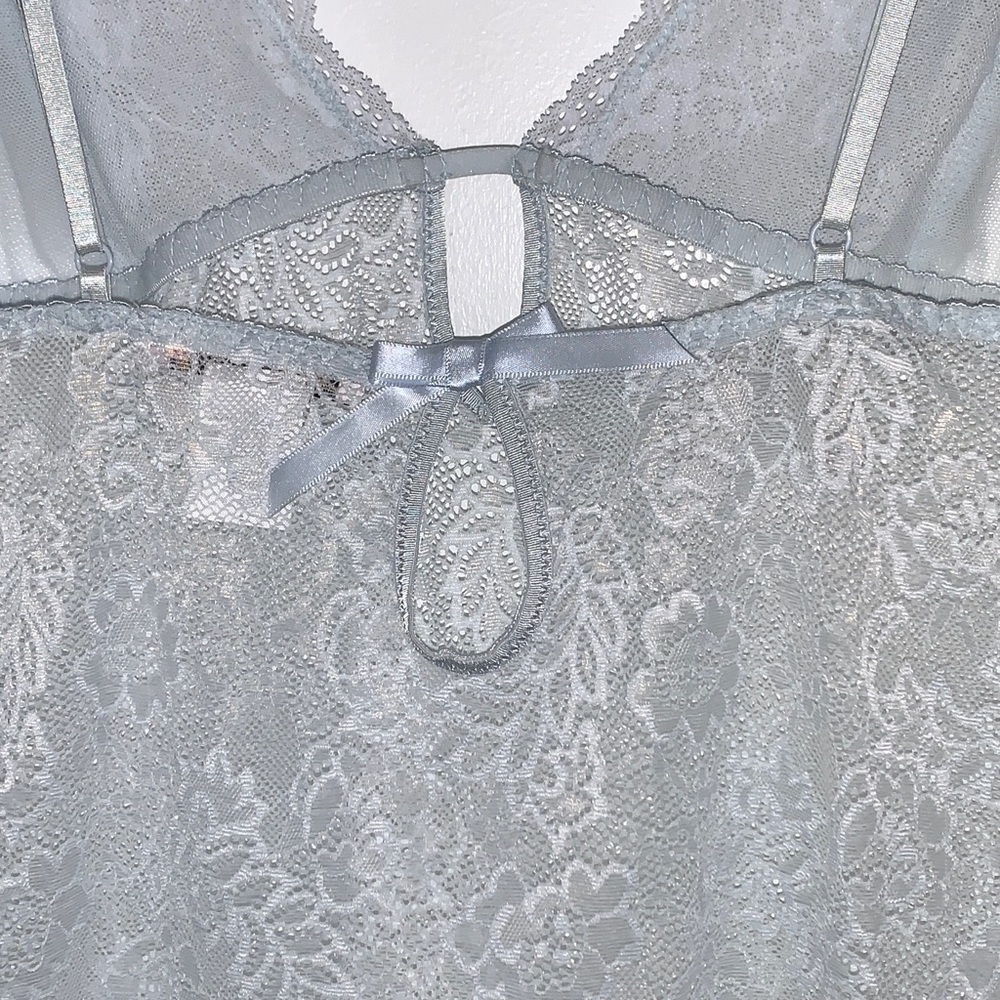 NWOT Linea Donatella Allover Lace Babydoll and Thong 2 Pc Set in Baby Blue XL - Picture 10 of 16